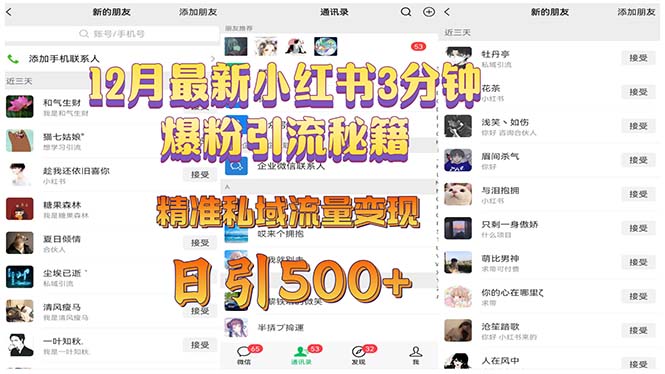 12月最新小红书3分钟爆粉引流秘籍 精准私域流量变现 日引500+好创网-专注优质VIP网课 网络创业落地实操课程资源分享 – 每天更新_高质量项目输出好创网